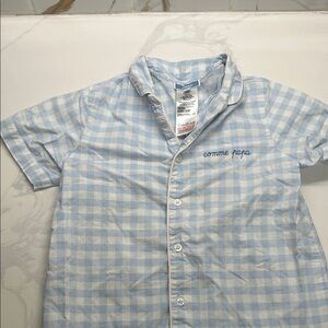 Boys Jacadi Light Blue and White Checkered Short Sleeve and Shorts PJ set